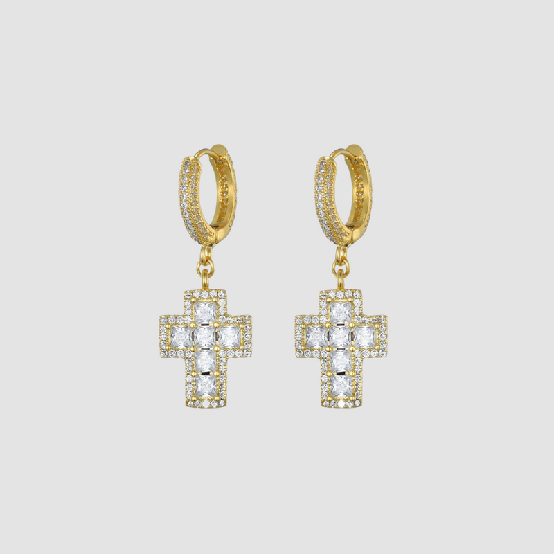 EARRING-CROSS ICED OUD STYLE-GOLF