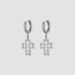 EARRING-CROSS ICED OUD STYLE-SILVER