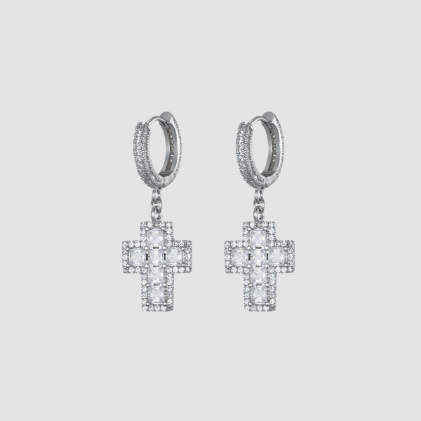 EARRING-CROSS ICED OUD STYLE-SILVER