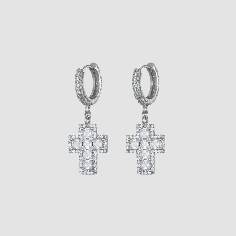 EARRING-CROSS ICED OUD STYLE-SILVER